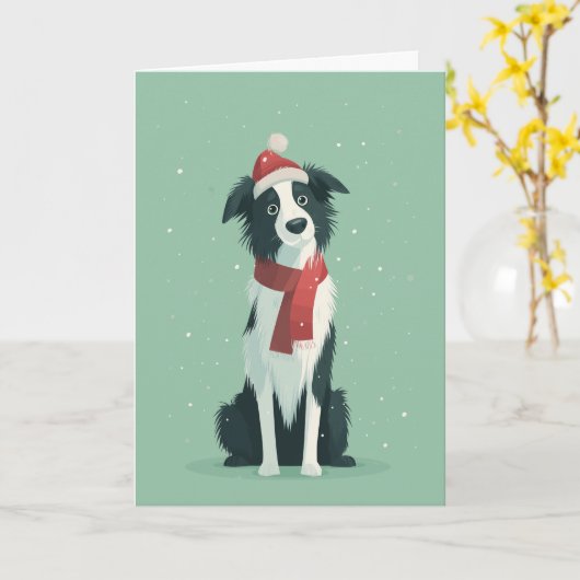 1950 Christmas Border Collie Kaart (Gele Bloem)