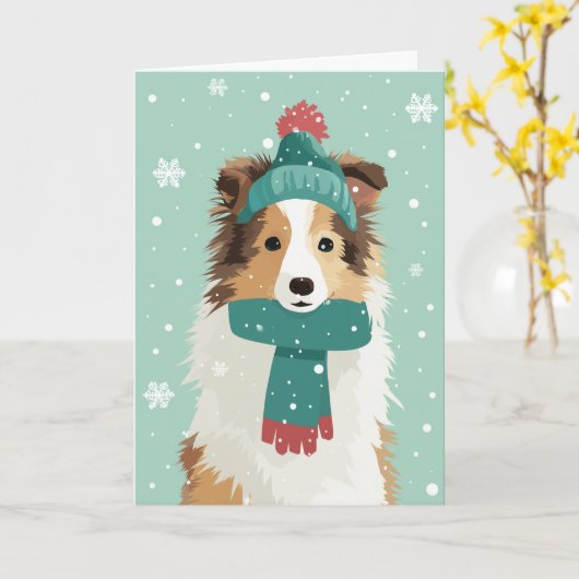 1950 Christmas Sheltie Kaart (Gele Bloem)