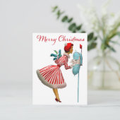 1950  dame die kerstpost controleert briefkaart (Staand voorkant)