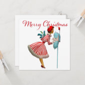 1950  dame die kerstpost controleert kaart (Voorkant / Achterkant in situ)