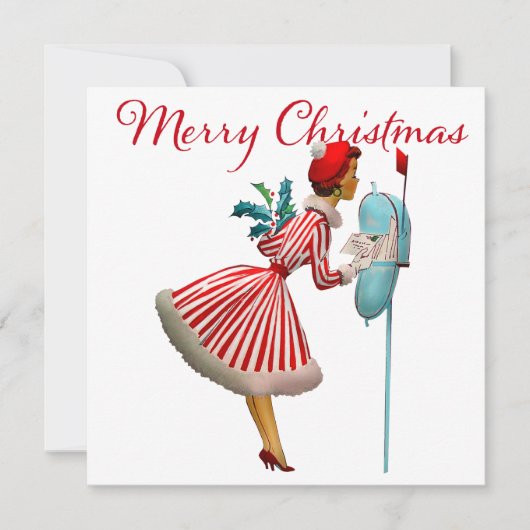 1950  dame die kerstpost controleert kaart (Voorkant)