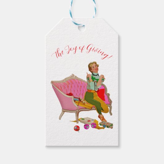 1950 dame kerstgroeten cadeaulabel (Voorkant)