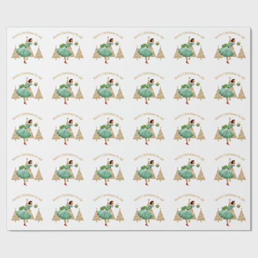 1950  dame kerstgroeten cadeaupapier (Vlak)