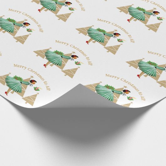 1950  dame kerstgroeten cadeaupapier (Hoek)