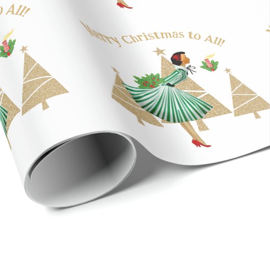 1950  dame kerstgroeten cadeaupapier (Rol Hoek)