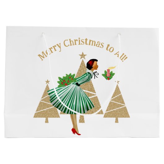 1950  dame kerstgroeten groot cadeauzakje (Achterkant)