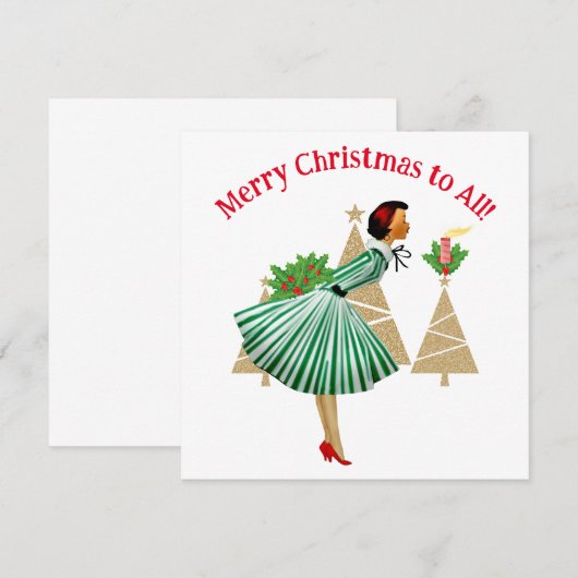 1950  dame kerstgroeten kaart (Voorkant / Achterkant)