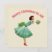 1950  dame kerstgroeten kaart (Voorkant / Achterkant)