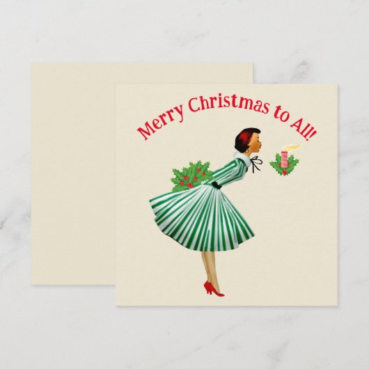 1950 dame kerstgroeten kaart (Voorkant / Achterkant)