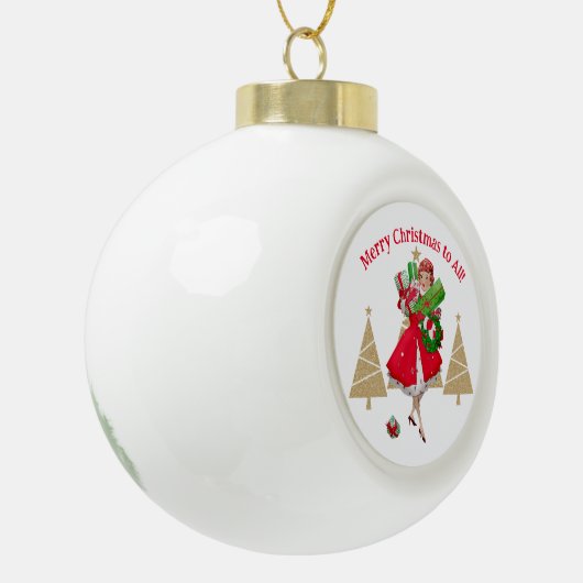 1950  dame kerstgroeten keramische bal ornament (Links)
