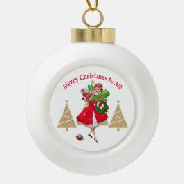 1950  dame kerstgroeten keramische bal ornament