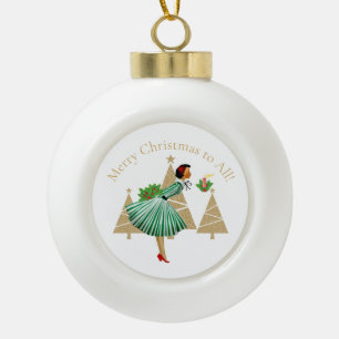 1950 dame kerstgroeten keramische bal ornament