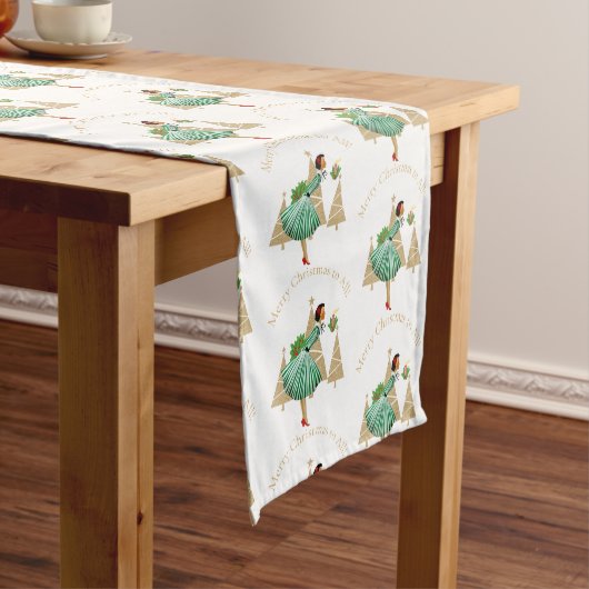 1950  dame kerstgroeten korte tafelloper (Voorbeeld)
