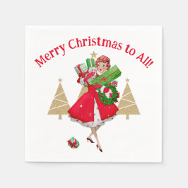 1950  dame kerstgroeten servet