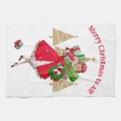 1950  dame kerstgroeten theedoek (Horizontaal)