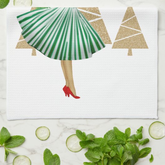 1950  dame kerstgroeten theedoek (Gevouwen)