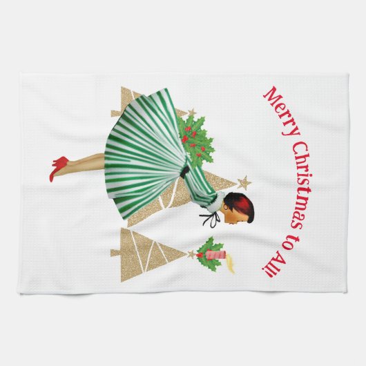 1950 dame kerstgroeten theedoek (Horizontaal)