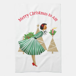 1950  dame kerstgroeten theedoek