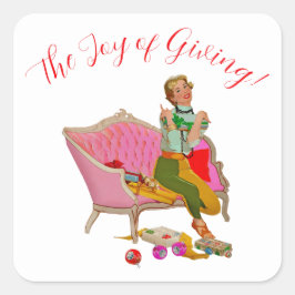 1950  dame kerstgroeten vierkante sticker