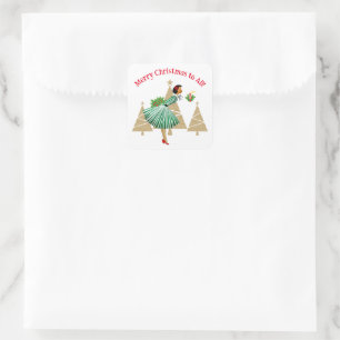 1950  dame kerstgroeten vierkante sticker
