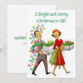 1950  dame versieren kerstboom feestdagenkaart (Voorkant / Achterkant)