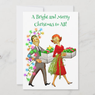 1950  dame versieren kerstboom feestdagenkaart