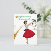 1950  dame versieren kerstboom feestdagenkaart (Staand voorkant)