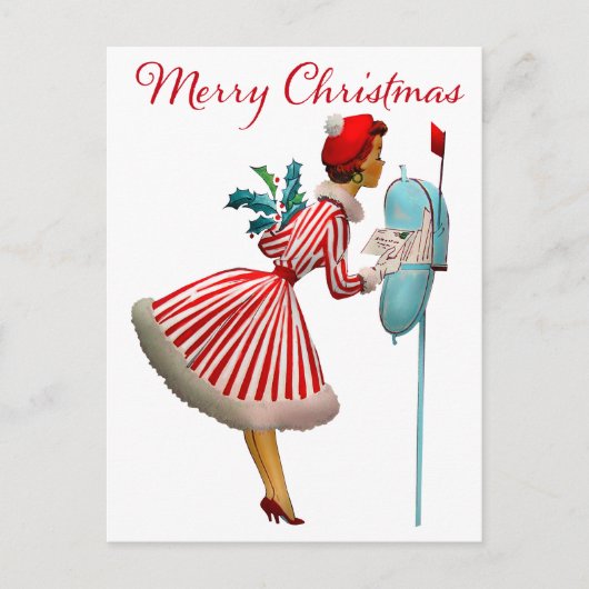 1950 Dames controleert Kerstpost Briefkaart (Voorkant)