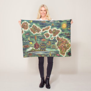 1950 Dole Map of Hawaii Joseph Feher Fleece Deken