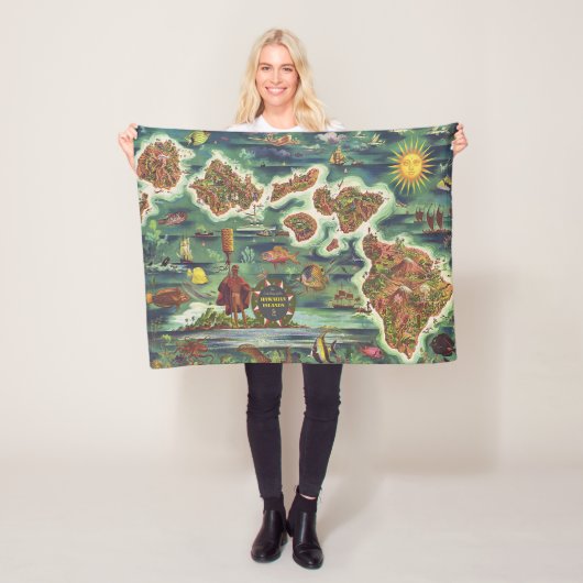 1950 Dole Map of Hawaii Joseph Feher Fleece Deken (In situ)