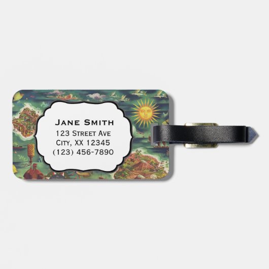 1950 Dole Map of Hawaii Joseph Feher Oil Paint Bagagelabel (Achterkant horizontaal)