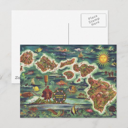 1950 Dole Map of Hawaii Joseph Feher Oil Paint Briefkaart (Voorkant / Achterkant)