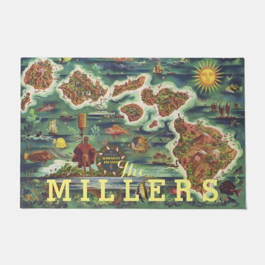 1950 Dole Map of Hawaii Joseph Feher Oil Paint Deurmat (Voorkant)