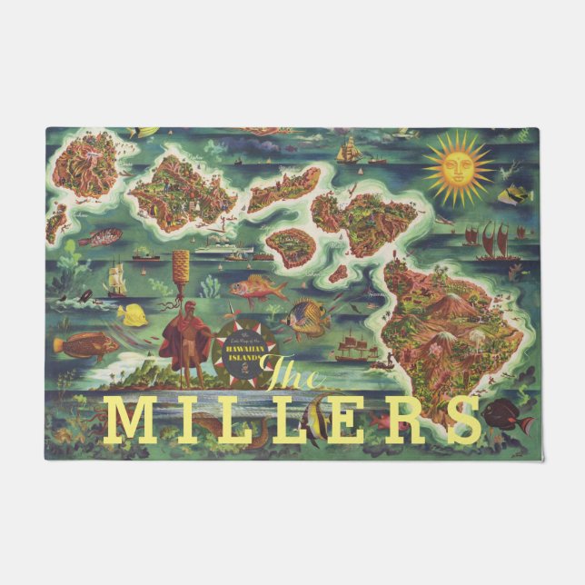 1950 Dole Map of Hawaii Joseph Feher Oil Paint Deurmat (Voorkant)