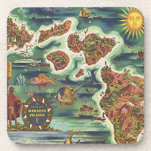 1950 Dole Map of Hawaii Joseph Feher Oil Paint Drankjes Onderzetter (Voorkant)