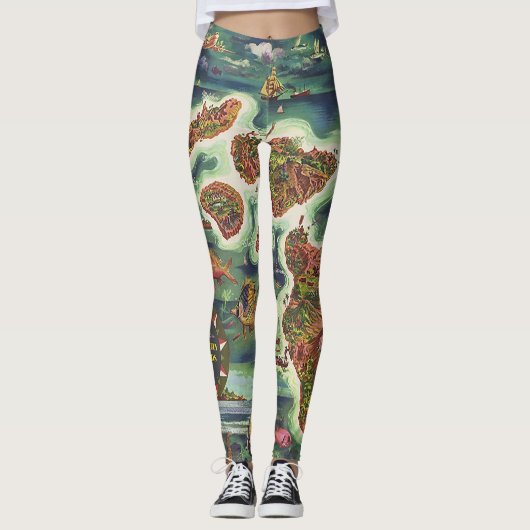 1950 Dole Map of Hawaii Joseph Feher Oil Paint Leggings (Voorkant)