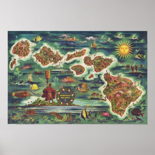 1950 Dole Map of Hawaii Joseph Feher Oil Paint Poster (Voorkant)