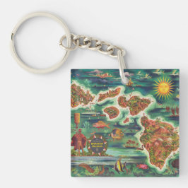 1950 Dole Map of Hawaii Joseph Feher Oil Paint Sleutelhanger