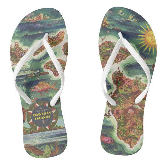 1950 Dole Map of Hawaii Joseph Feher Oil Paint Teenslippers (Voetbed)