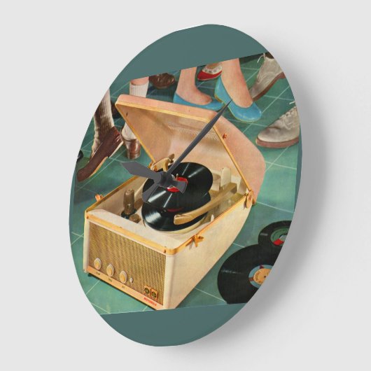 1950 draagbare platenspeler en grote klok (Hoek)