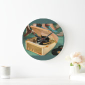 1950 draagbare platenspeler en grote klok (Huis)