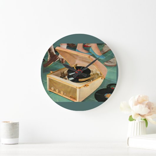 1950 draagbare platenspeler en grote klok (Huis)