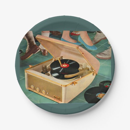 1950 draagbare platenspeler en papieren bordje (Voorkant)