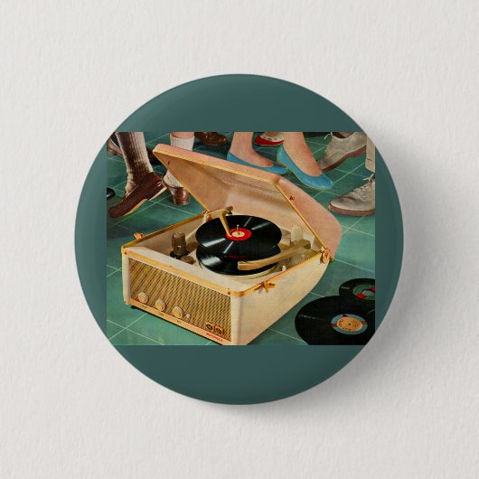 1950 draagbare platenspeler en ronde button 5,7 cm (Voorkant)