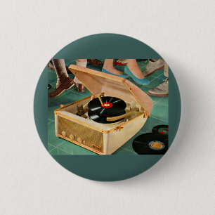1950 draagbare platenspeler en ronde button 5,7 cm