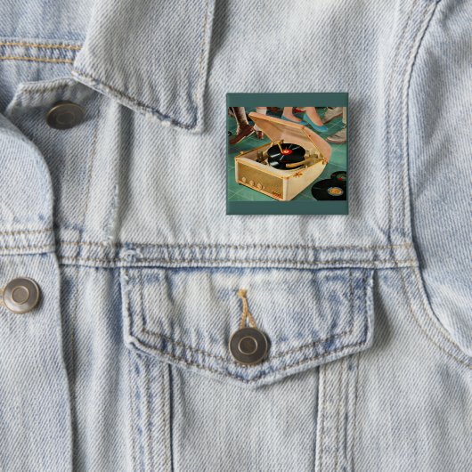 1950 draagbare platenspeler en vierkante button 5,1 cm (In situ)