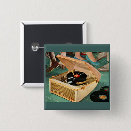 1950 draagbare platenspeler en vierkante button 5,1 cm (Voorkant /achterkant)