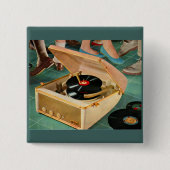 1950 draagbare platenspeler en vierkante button 5,1 cm (Voorkant)