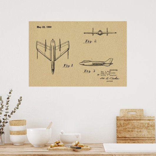 1950 Jet Airplane Patent Drawing Art Print (Keuken)