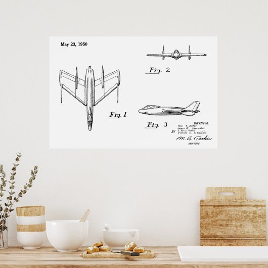 1950 Jet Airplane Patent Drawing Art Print (Keuken)
